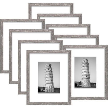 Wiscet 8x10 Picture Frame Set of 9, Display Pictures 5x7 with Mat or 8 x 10 without Mat, Photo Frame for Wall Mounting or Tabletop, Grey