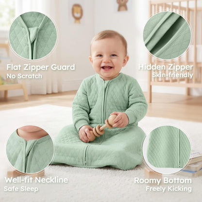 Yoofoss Baby Sleep Sack - Organic Cotton Wearable Blanket for Newborns | 0-6 Months, 1.0 Tog, Long Sleeve