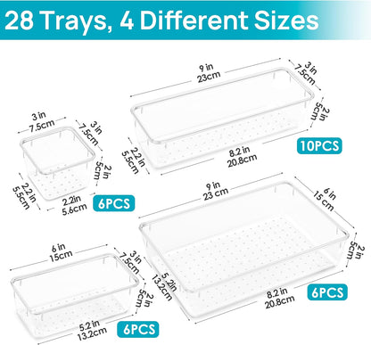Vtopmart 28-Piece Clear Plastic Drawer Organizer Set - Versatile Acrylic Storage Bins for Bathroom, Makeup & Kitchen