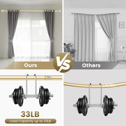 Skiennix Gold Curtain Rod - Heavy Duty Adjustable Telescopic Design | 30-60 Inch, 2 Pack for Windows
