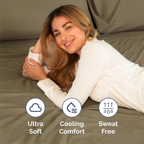 Cal King Size Sheet Set by Oeko-Tex | Comfy, Breathable & Cooling - Ultra-Soft, Wrinkle-Free Bedding in Khaki