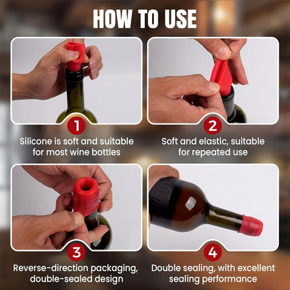 Silicone Wine Stopper for Wine Bottles, 2025 New Wine Stoppers for Wine Bottles, Seal Bottle Cover for Beer Champagne, Glass Bottle Sealer Covers Wine Stoppers for Home Use (4, All)