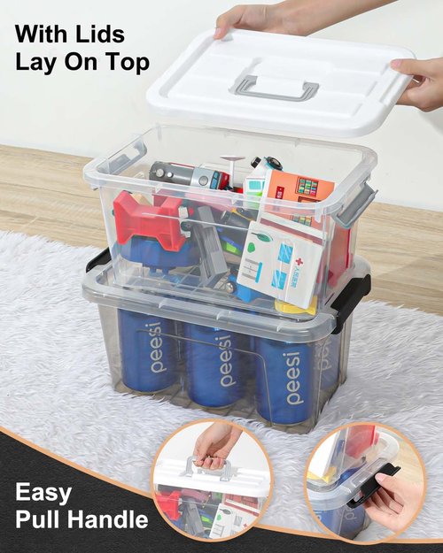 EOENVIVS Plastic Storage Bins - 6 Pack Stackable Organizer with Lids | 7 Quart Clear Boxes for Home & Office