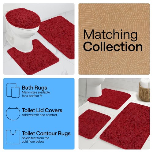 GORILLA GRIP Plush Absorbent Shaggy Chenille Bath Rug Mat for Oval Toilet Base with Rubber Backing, Machine Washable Rugs, Soft Microfiber Contour Mats for Toilets, Quick Dry, Bathroom Decor, Red