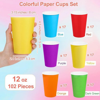 Kochorie 12 Ounce Disposable Rainbow Paper Cups - 100 Pack Colorful Party Drinking Cups | Perfect for Birthdays & Crafts