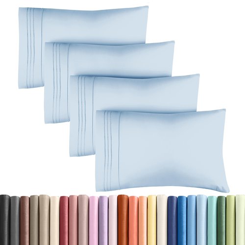 King Pillow Cases Set of 4 - Ultra Soft Hotel Quality Pillowcase Covers - Comfy, Cozy & Wrinkle Free - Shrinkage, Stain and Fade Resistant - Machine Washable Pillow Protectors - 4 Piece Set - Sky Blue