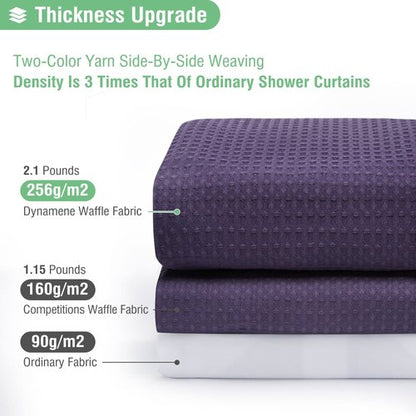 Dynamene Extra Long Shower Curtain and Liner Set - 96 inch Tall Waffle Fabric, Waterproof Clear Liner, Heavy Duty Weighted Hotel Luxury Cloth Shower Curtains for Bathroom with 12 Hooks, 72x96, Purple