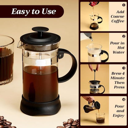 LemonRoad French Press Coffee Maker - Heat Resistant Borosilicate Glass | 4 Pack, 12oz for Travel & Camping