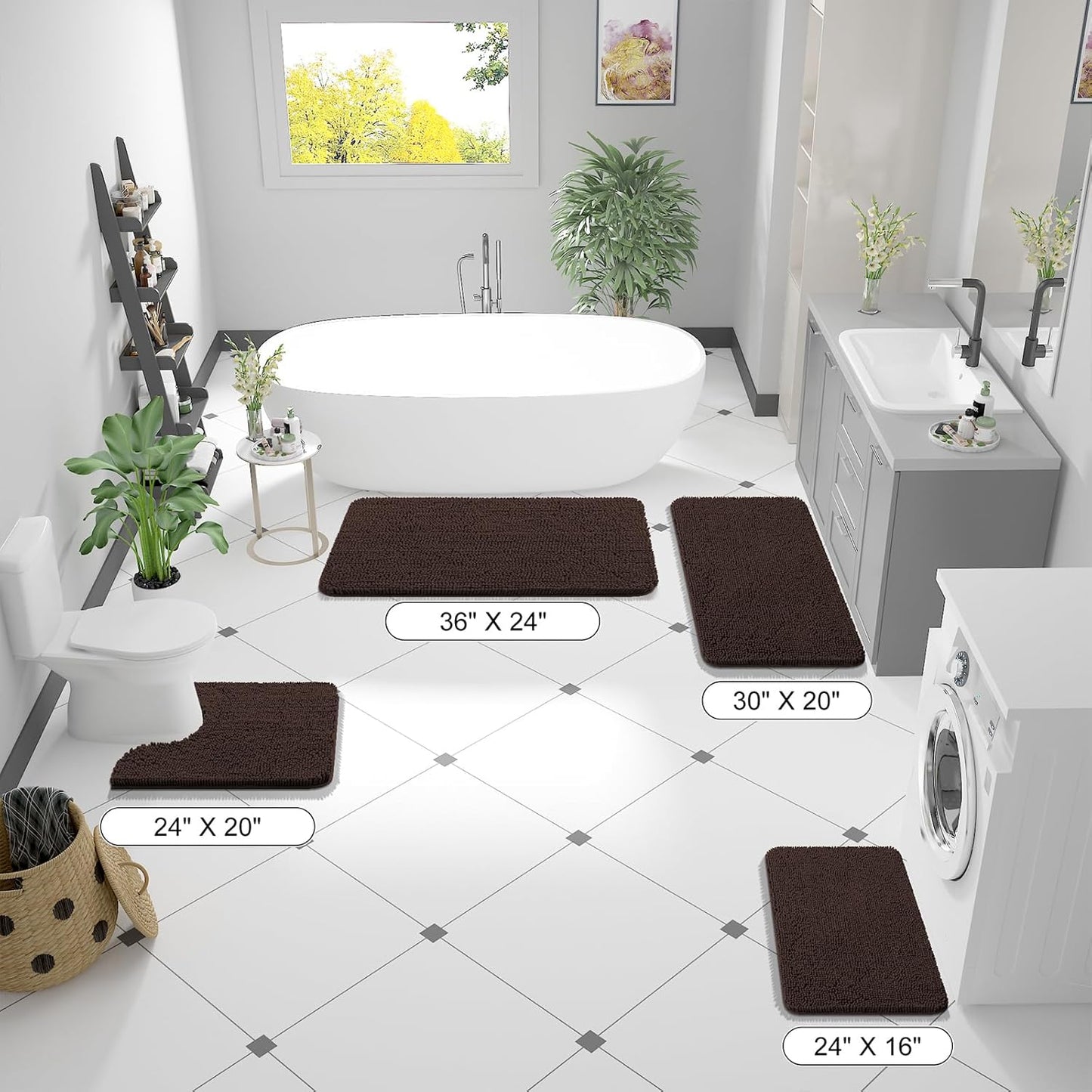 OLANLY Bathroom Runner Rugs - Extra Soft Chenille Bath Mats | 70x24, Quick Dry, Machine Washable, Brown