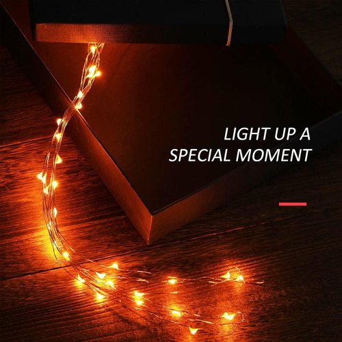 Ariceleo Mini Halloween Fairy Lights - 4 Pack Battery Operated Copper Wire String Lights | 16ft Orange for Bedroom & Party Decor