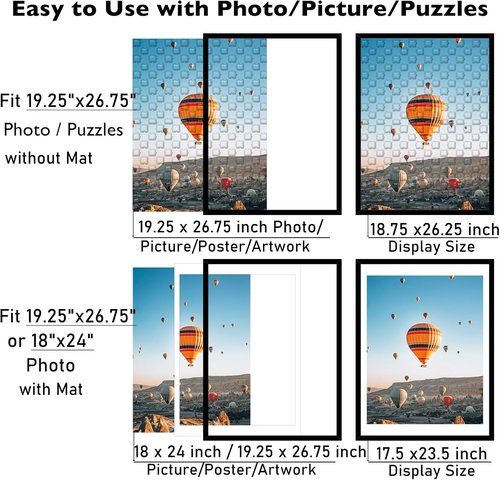 JCJMY Black Puzzle Frame - Display 18x24 with Mat or 19.25x26.75 Without - Wall Hanging Picture Frame