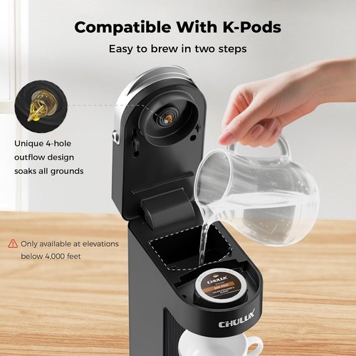 CHULUX Slim Single Serve Coffee Maker - Compact K Cup Pod Machine for Home, Office & Travel | Matte Black