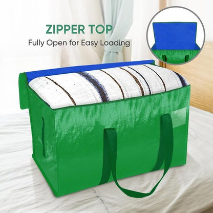BALEINE Heavy-Duty Oversized Moving Bags - 4-Pack with Reinforced Handles for Clothes & Storage (Light Green)