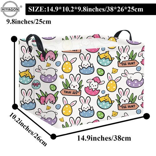 HIYAGON Rectangular Easter Gift Basket Kids Storage Organizer Bins Bedroom(Cartoon Easter Bunny)