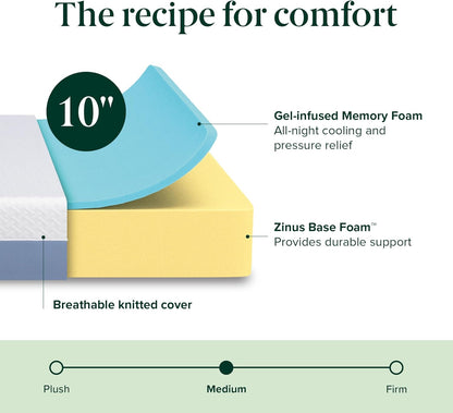Zinus 10 Inch King Cooling Memory Foam Mattress - Fiberglass Free, Medium Feel, Breathable Layers