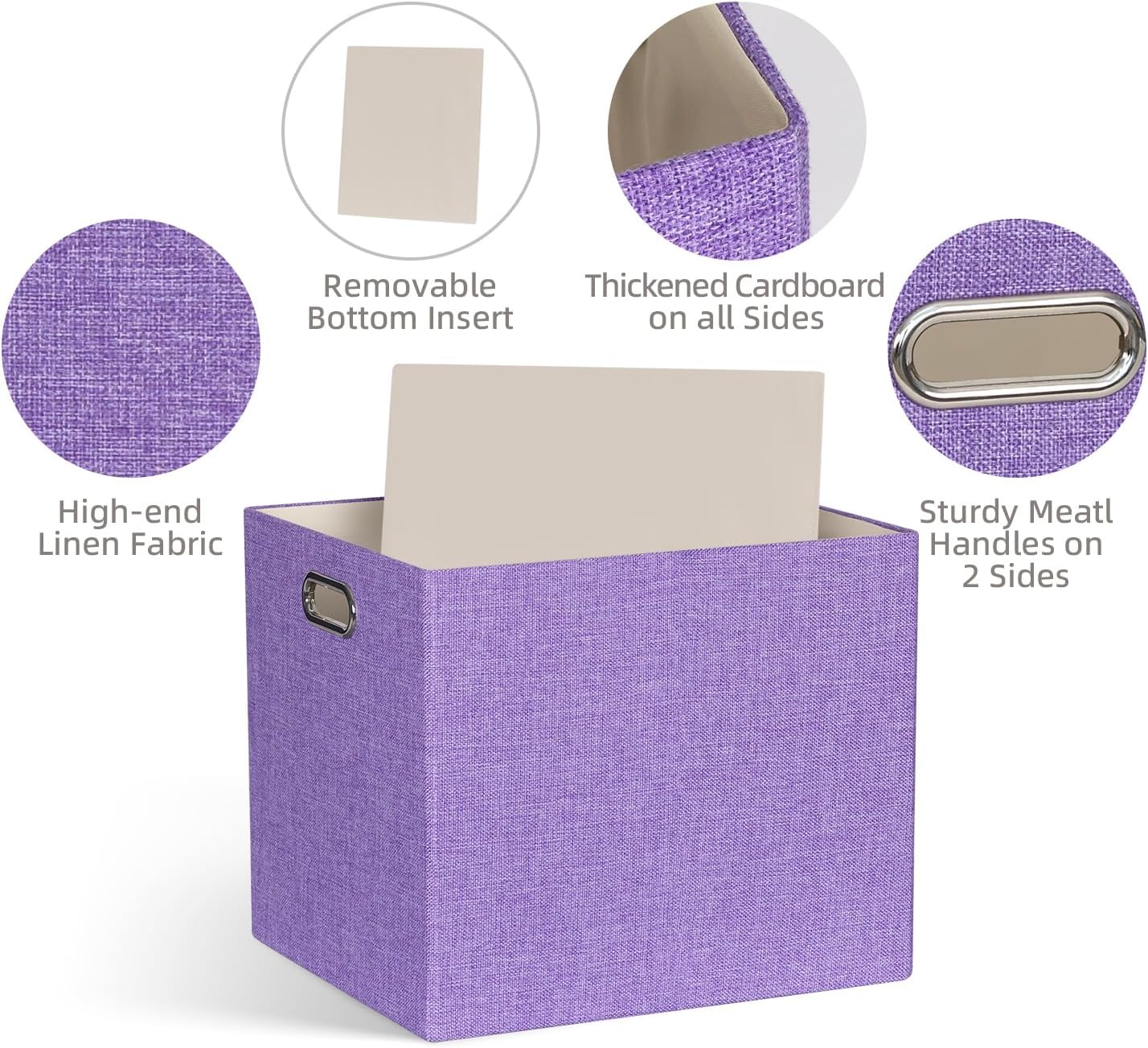 Skiennix Storage Cube Bins - Foldable Fabric Organizer Baskets | 4-Pack Decorative Storage Boxes in Purple