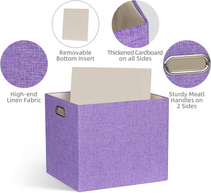 Skiennix Storage Cube Bins - Foldable Fabric Organizer Baskets | 4-Pack Decorative Storage Boxes in Purple