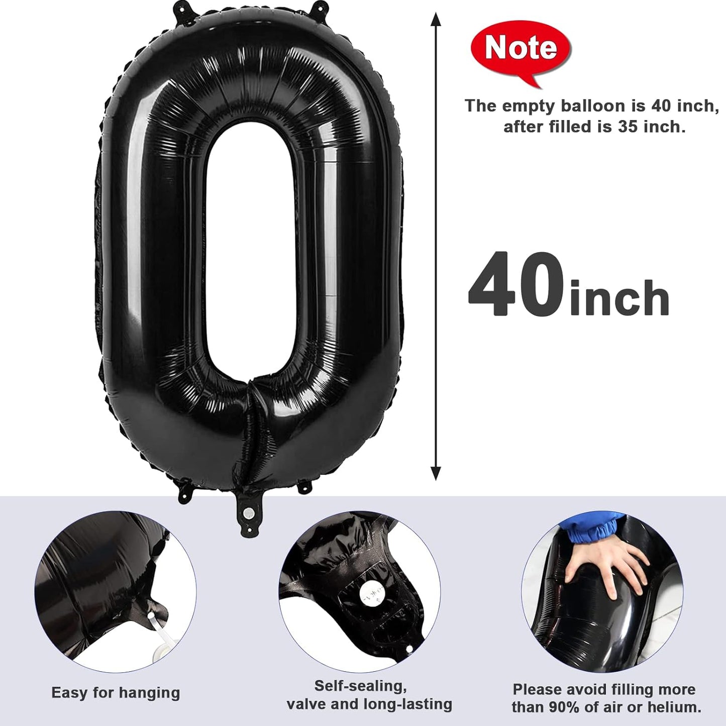 Number 0 Balloons - 40 Inch Black Number Balloons for Birthday, Wedding & Baby Shower Decor