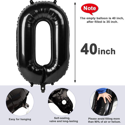 Number 0 Balloons - 40 Inch Black Number Balloons for Birthday, Wedding & Baby Shower Decor