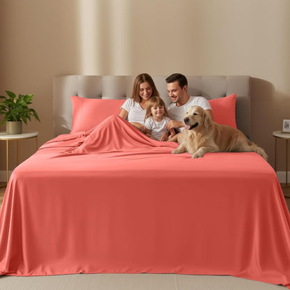 Utopia Bedding California King Sheet Set - Soft & Breathable 4-Piece Microfiber in Coral | Oeko-Tex Certified