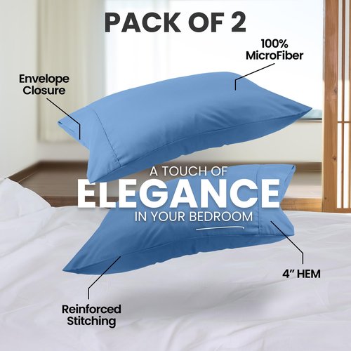 Utopia Bedding Pillow Cases Standard Size 2-Pack – Soft Brushed Microfiber – Envelope Closure – Perfect for Hospitals, Hotels, Guest Rooms – Oeko-TEX Certified, 20x26 Inches (Dutch Blue)