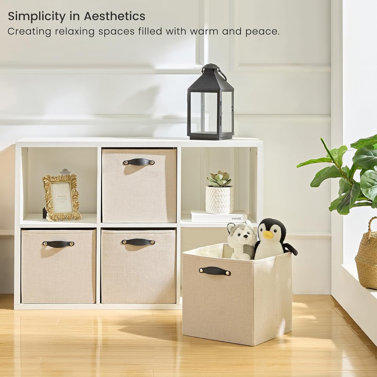 Storage Cube Bins - 6 Pack Fabric Organizer Baskets for Shelves & Closets | 11x11 Inch, Beige