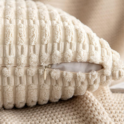 MIULEE Corduroy Decorative Throw Pillow Covers - Soft Chenille, 18x18 Inch, Cream White & Beige (Set of 2)