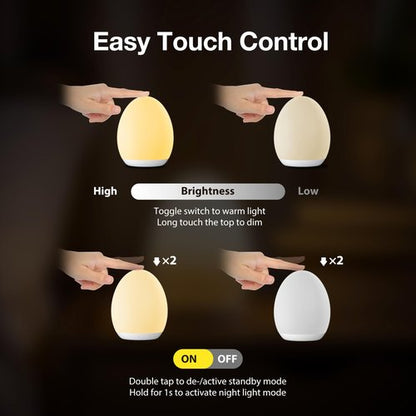 JolyWell Night Light for Kids, Baby Night Light with 7 Colors Changing Mode & Stepless Dimming, Nursery Night Light BPA Free,Rechargeable Egg Night Light for Breastfeeding 1h Timer & Touch Control