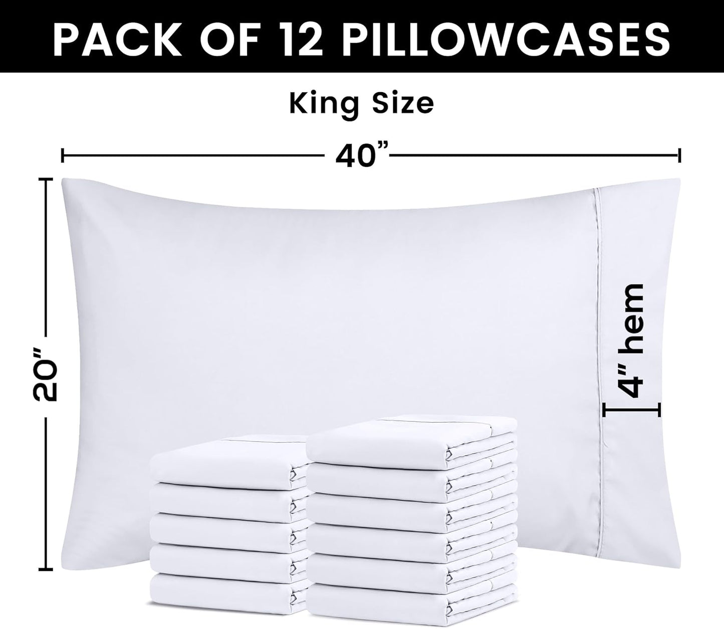 Utopia Bedding King Pillow Cases - 12 Pack Soft Brushed Microfiber | Fade & Shrinkage Resistant 20x40 Inches (White)