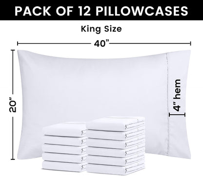 Utopia Bedding King Pillow Cases - 12 Pack Soft Brushed Microfiber | Fade & Shrinkage Resistant 20x40 Inches (White)