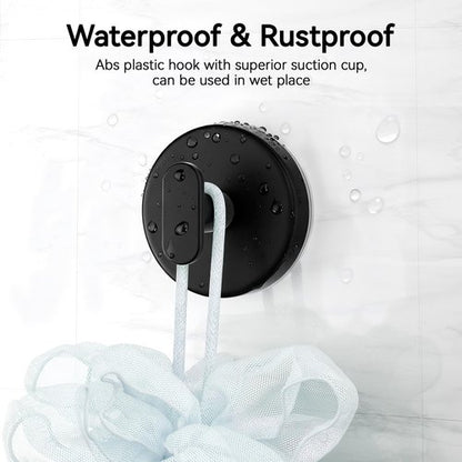 Josmimic Suction Cup Hooks for Shower, Removable Towel Hooks for Bathroom, Kitchen, Glass Door, Mirror, Tile – Loofah, Towel, Coat, Bath Robe Hook for Hanging, Black 2 Pack