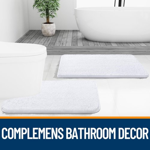 OLANLY Toilet Rugs U-Shaped 20x20, Extra Soft Absorbent Chenille Contour Bathroom Rugs for Toilet, Dry Quickly, Machine Washable, Non-Slip Bath Mat, White