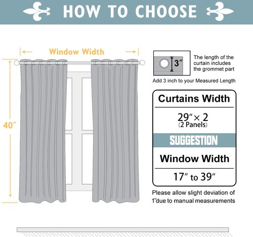 ChrisDowa Small Window Curtains - 40-Inch Grommet Thermal Insulated Room Darkening Panels (Aqua, 2-Pack)