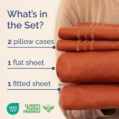 King Size 4 Piece Sheet Set - Comfy Cooling Bed Sheets for Luxury Hotel Feel - Deep Pockets, Super Soft & Wrinkle Free - Oeko-Tex Certified - Terracotta