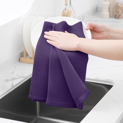 Homaxy 100% Cotton Waffle Weave Kitchen Dish Towels - Ultra Soft & Absorbent | 13 x 28 Inches, 6-Pack, Eggplant