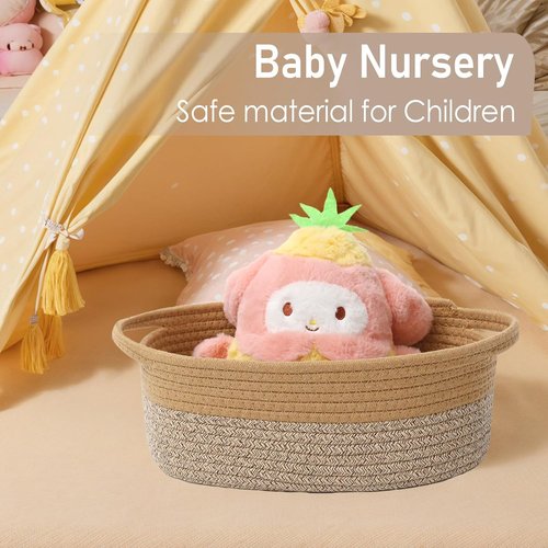 JMvicyroam Woven Basket - Small Rope Storage Bin with Handles for Organizing Shelves | Jute & Brown