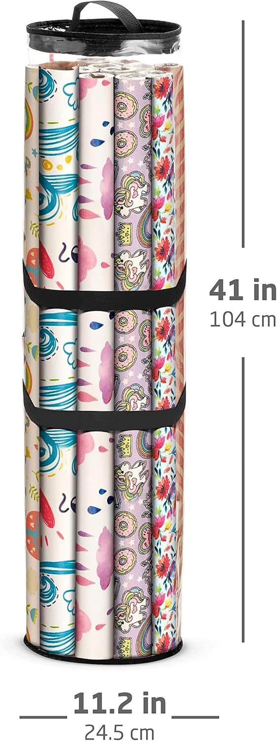 ZOBER Gift Wrap Storage Organizer - 40 Inch Waterproof Wrapping Paper Holder for 25 Rolls - Black