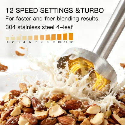 MegaWise 3-in-1 Immersion Hand Blender - Powerful 12-Speed with Titanium Reinforced Blades | Black