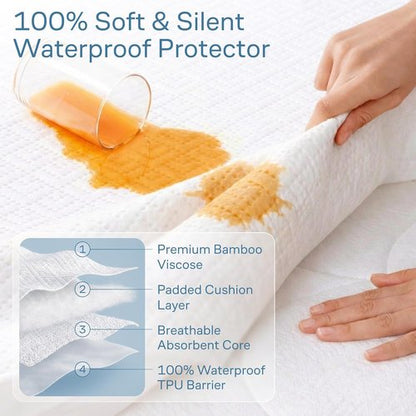100% Waterproof King Mattress Protector - Ultimate Spill & Stain Defense for Parents & Pet Owners - Noiseless Cooling Bamboo Viscose (White)