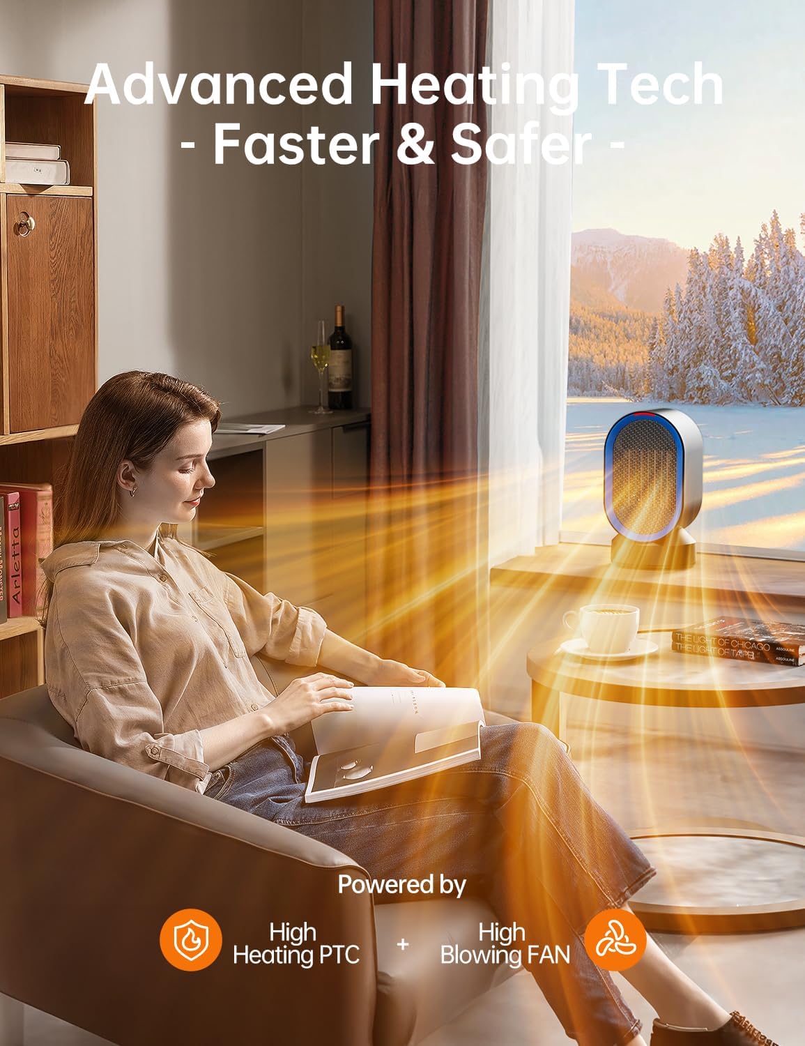 TABYIK Electric Space Heater - Portable 45° Oscillating Indoor Heater for Home & Office | Black