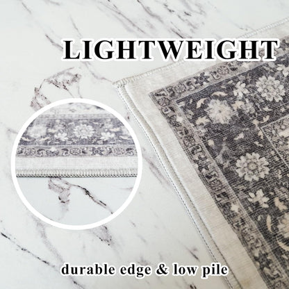 Regine Switzerland Washable 2x3 Entryway Area Rug - Vintage Soft Thin Non-Slip Carpet in Grey