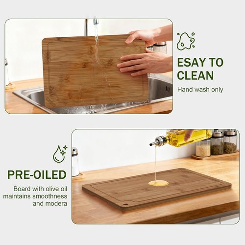 Bamboo Cutting Boards Set - Premium Wood Chopping Boards with Juice Grooves & Handles | 2-Piece Set