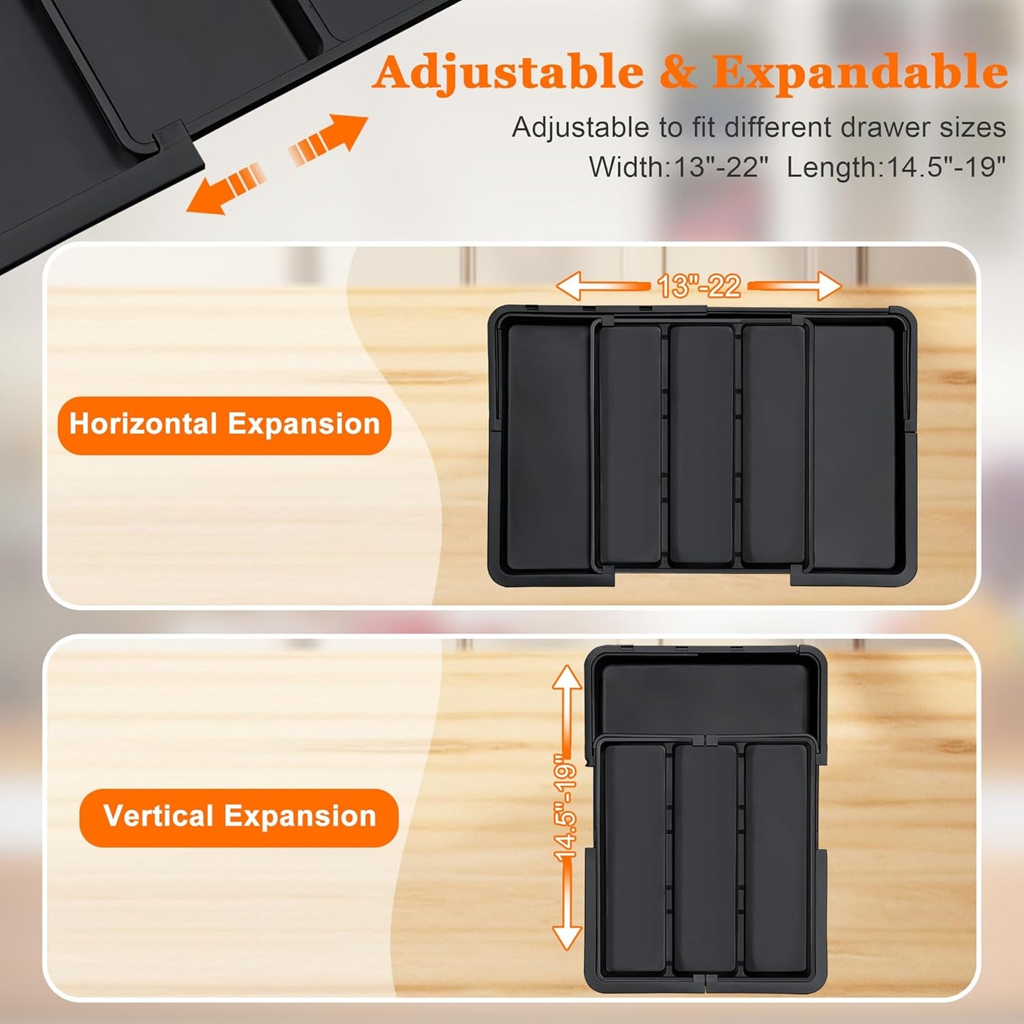 Spaclear Utensil Drawer Organizer - Expandable Silverware Holder for Kitchen | Adjustable Black Plastic Tray