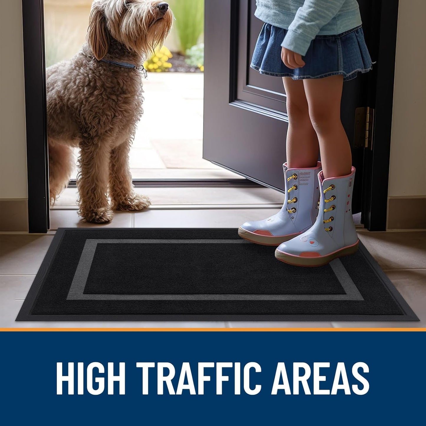 OLANLY Waterproof Front Door Mat - All-Season, Sturdy Natural Rubber, Easy Clean | 59x30, Black