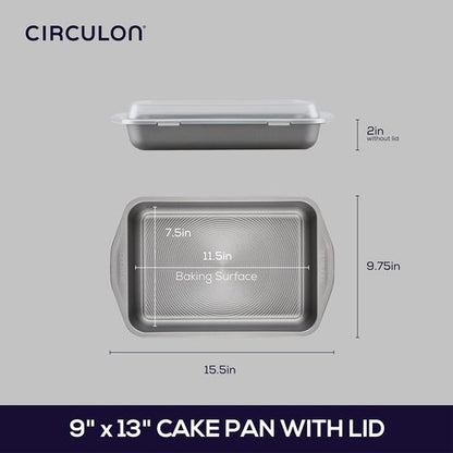 Circulon Total Nonstick Baking Pan - 9 Inch x 13 Inch Rectangle Cake Pan With Lid, Gray