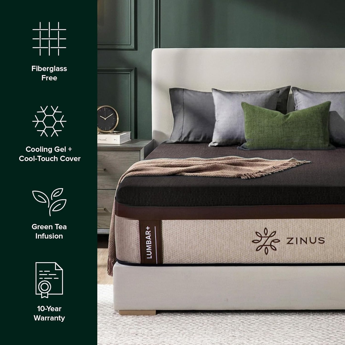 Zinus Lumbar+ 14-Inch Memory Foam Mattress - Premium Lumbar Support & Cooling Gel | Queen Size