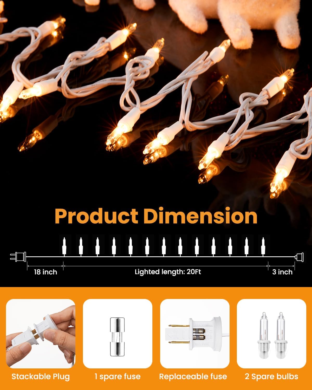 Minetom Clear Christmas Lights Set - 100 Count Mini String Lights for Indoor Decor | 20 Feet, White Wire