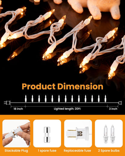 Minetom Clear Christmas Lights Set - 100 Count Mini String Lights for Indoor Decor | 20 Feet, White Wire