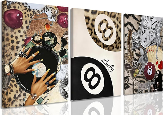 Skiennix Cheetah Wall Art Set - 3 Framed Leopard Canvas Prints for Bedroom & Living Room | 12x16 Inch