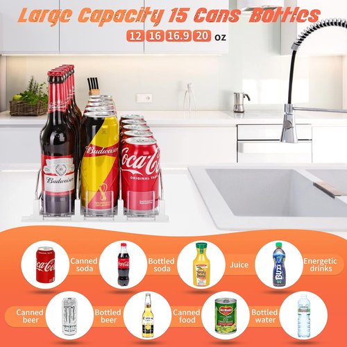 Drink Organizer - Self-Sliding Soda Can Holder for Fridge | Adjustable Width, Holds 15+ Cans (3 Rows, 38 CM)